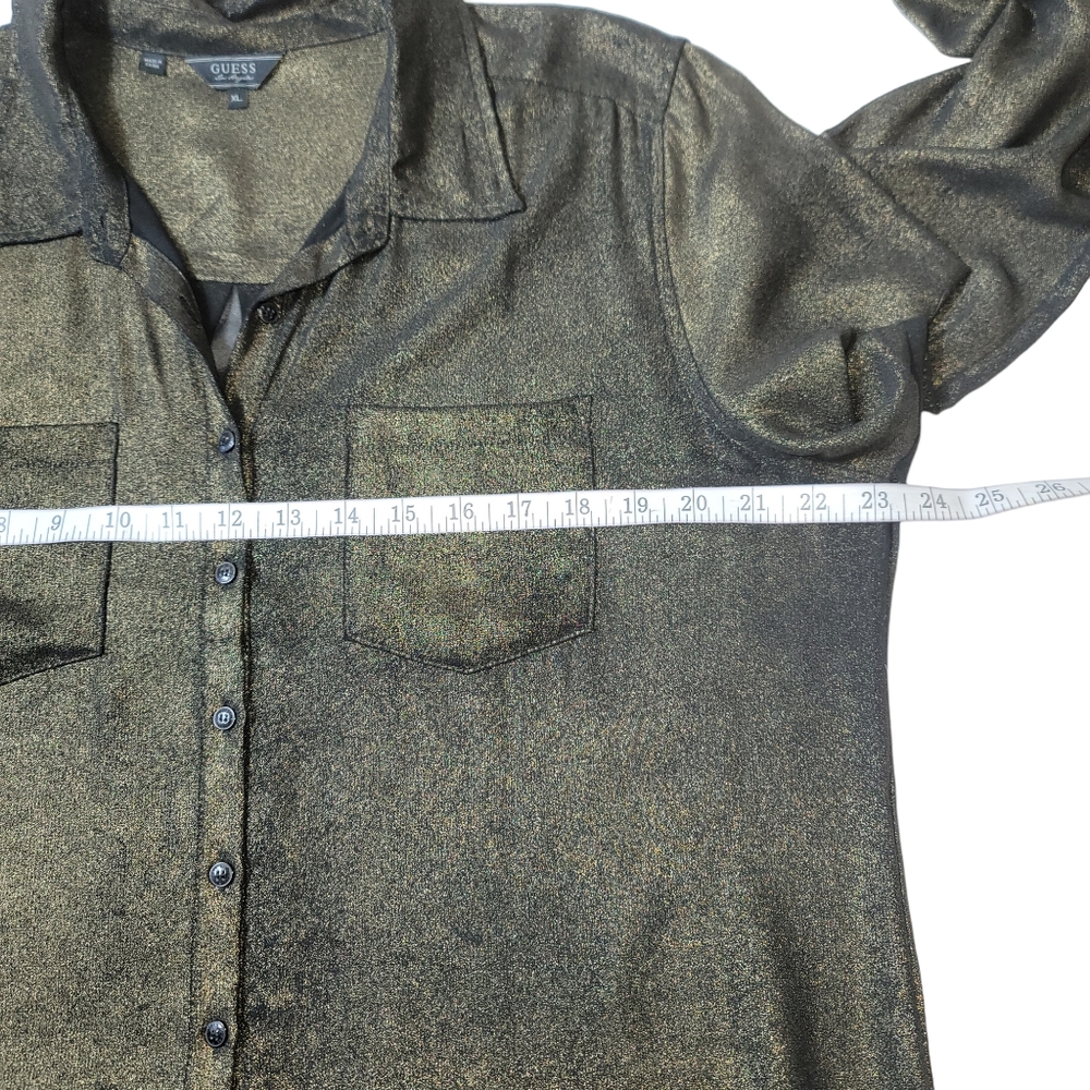 Metallic Gold Button-Up Blouse - Picture 5 of 6